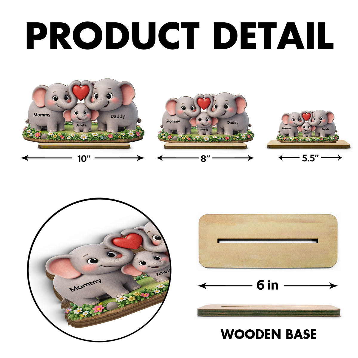 Elephant Mom Dad Family - Personalized 2-Layered Wooden Plaque - Heartfelt Mother's Day Gift for Mom