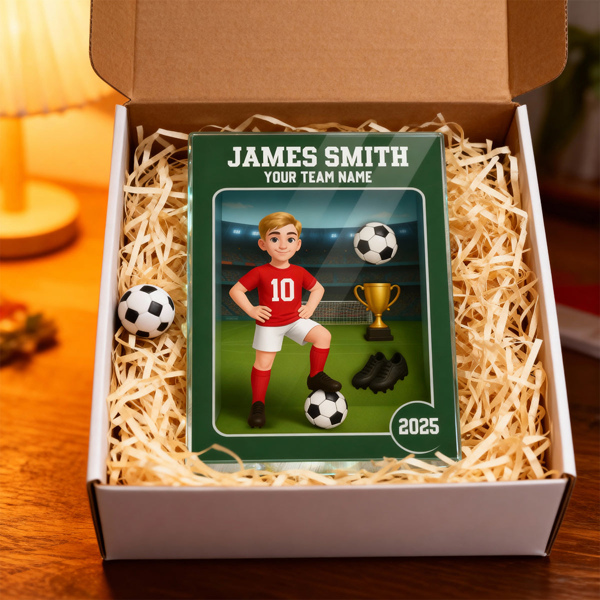 Soccer Player Toy Box Action Figure 3D Effect - Personalized Acrylic Block