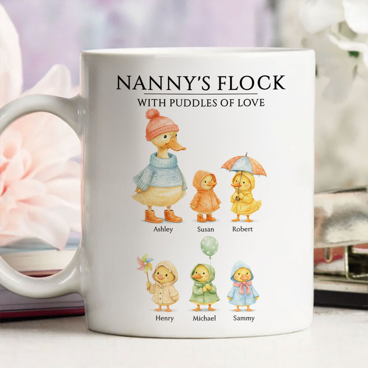 Nanny's Flock with Puddles of Love - Personalised Mug - Gift for Grandma