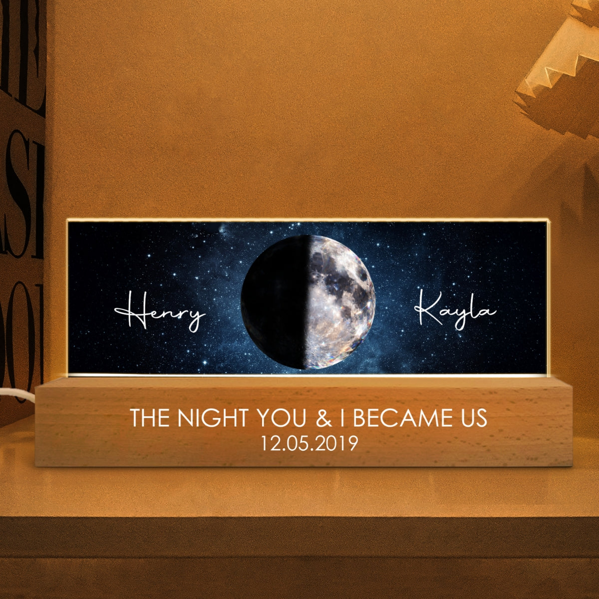 Couple Moon Phase The Beginning of Our Forever - Personalized Acrylic Block LED Night Light - Anniversary, Valentine's Day Gift for her, for him