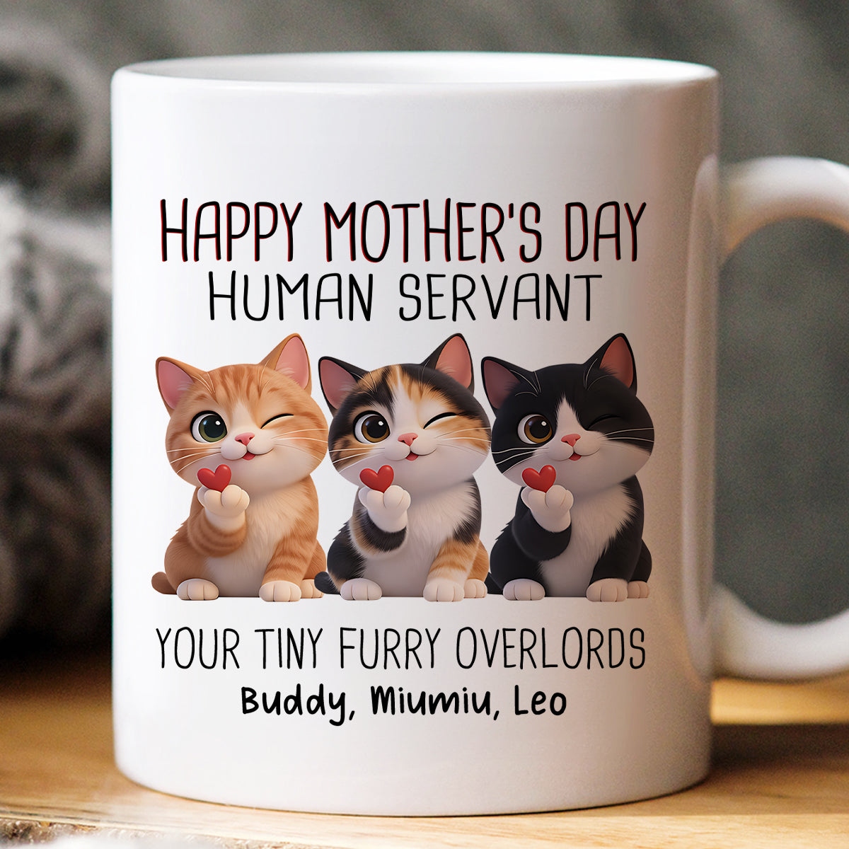 Happy Mother's Day Human Servant from Cute Fluffy Cats - Personalized Mug - Funny Gift for Cat Moms