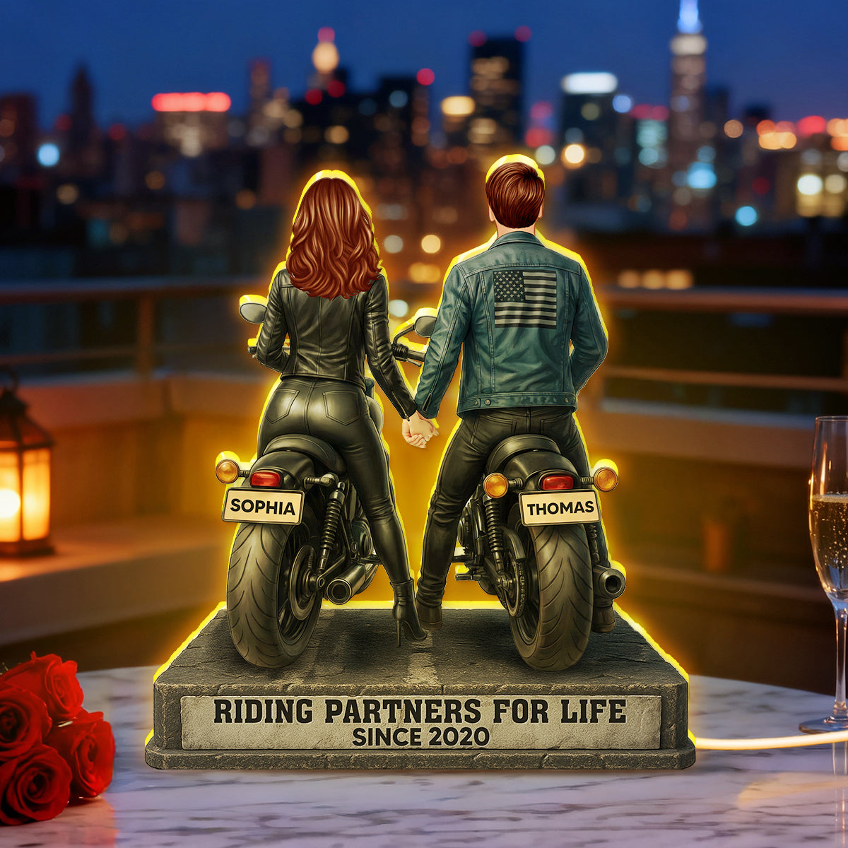 Biker Couple Riding Partners for Life - Personalized Light Box - Sentimental Gift for her, for him