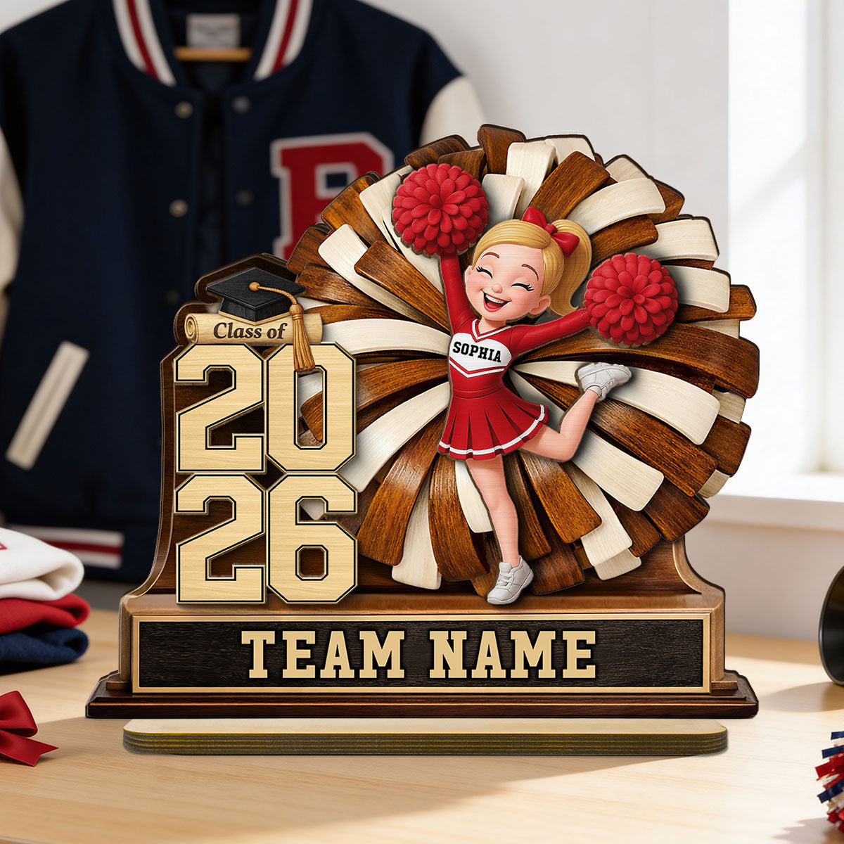 Cheerleader Senior Keepsake 2D Flat - Personalized 2-Layered Wooden Plaque - Graduation Gift For Son, Daughter