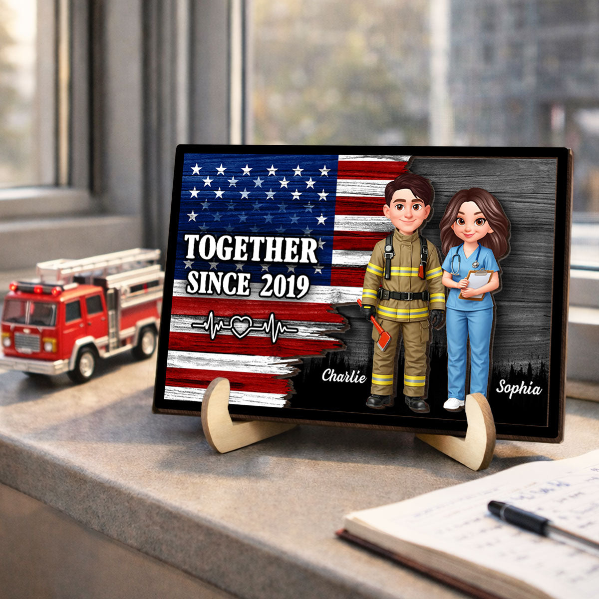 Custom Hero Couple Occupation Nation Flag - Personalized 2-Layered Wooden Plaque - Heartfelt Gift for Him, for Her