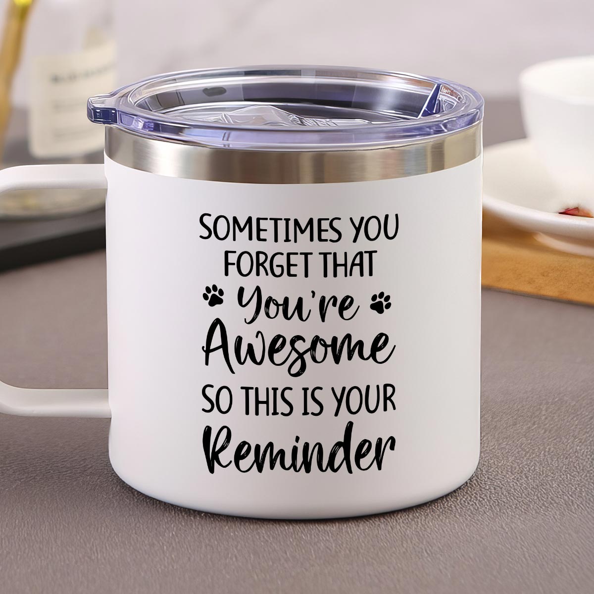 Sometimes You Forget That You're Awesome Cat Mom - Personalized Stainless Steel Tumbler with Handle - Mother's Day Gift For Cat Lovers