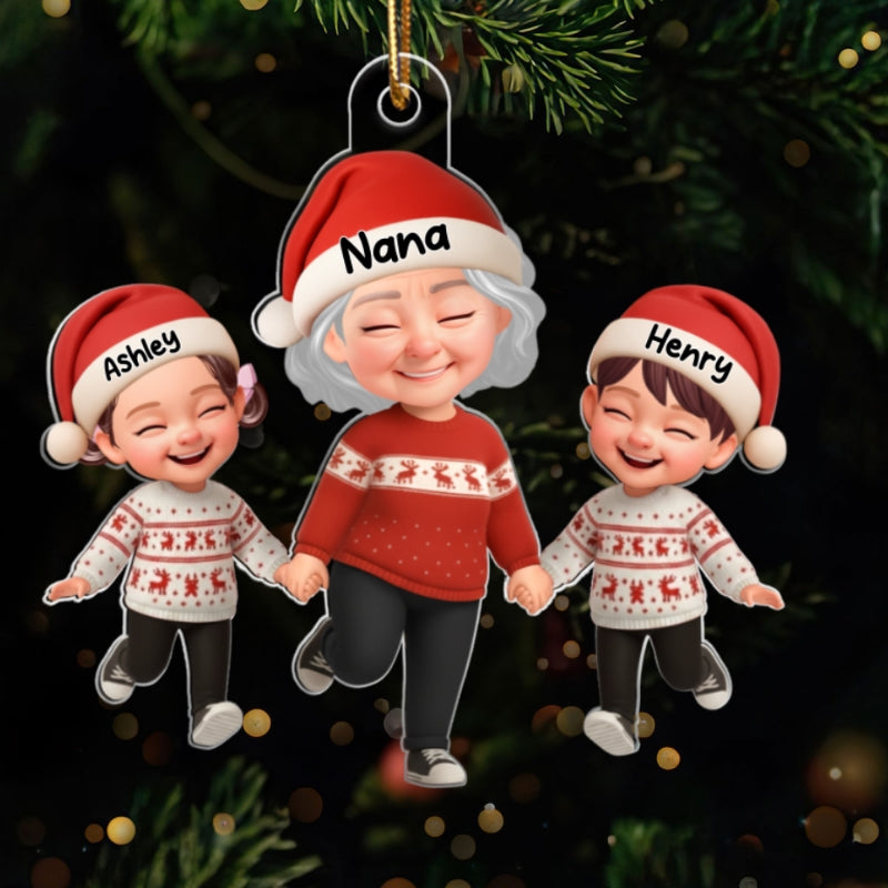 Happy Grandma Grandkids 3D Effect - Personalized Acrylic Ornament - Sentimental Gift for Grandkid