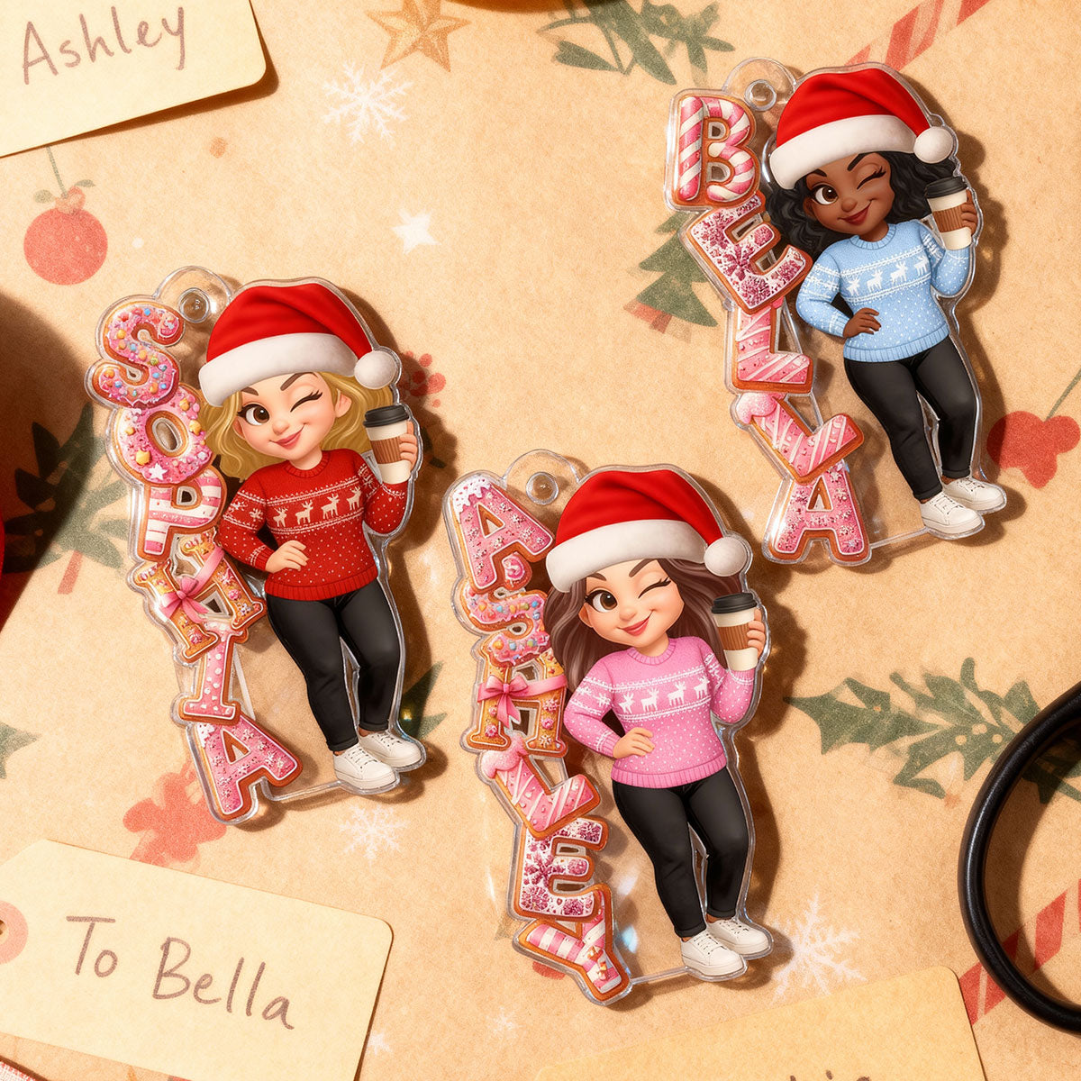 Custom Name Gingerbread Alphabet - Personalized Acrylic Ornament - Christmas Gift for Besties