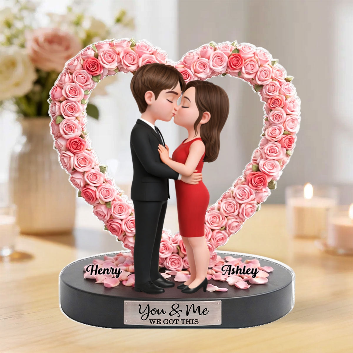 Love In Bloom - Personalized Acrylic Block Plaque - Anniversary, Valentine's Day Gift, Gift For Him, Gift For Her