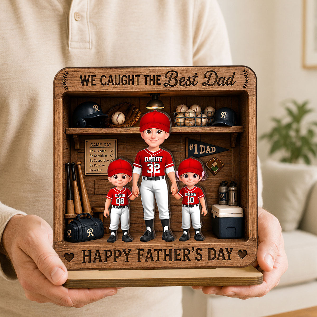Baseball Dad & Kids Locker Room - Personalized 2-Layered Wooden Plaque -  Gift For Dad, Husband