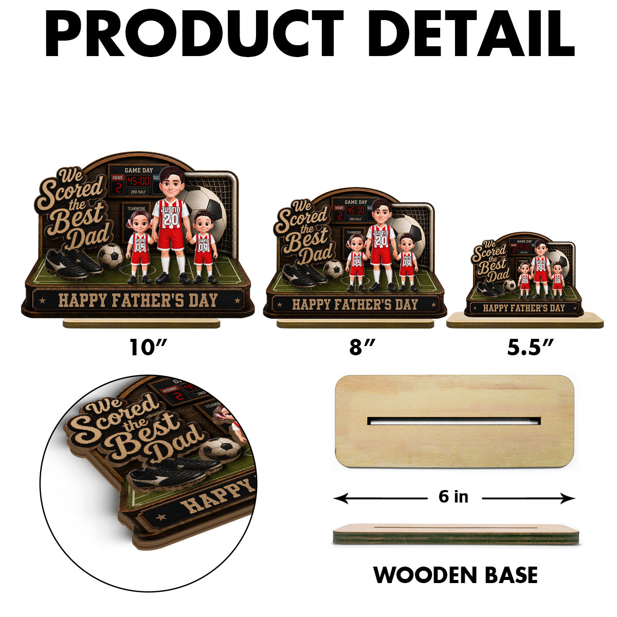 Soccer Dad & Kids On Court 2D Flat - Personalized 2-Layered Wooden Plaque -  Gift For Soccer Dad, UK Football Dad