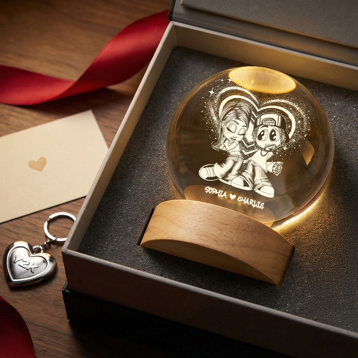 Eternal Love Y2K Couple - Personalized Crystal Ball LED Night Light - Heartfelt Valentine's Day Gift, Anniversary Gift For Couple, For Him, For Her