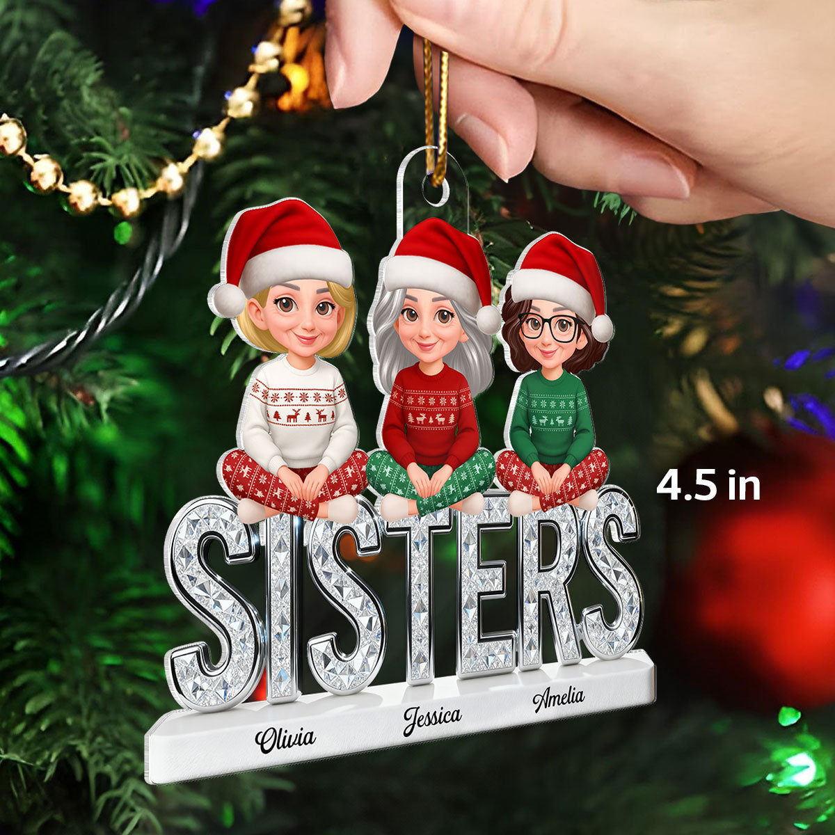 3D Shining Effect Sisters Forever Together Beautiful Women - Personalized Acrylic Ornament - Gift For Sisters
