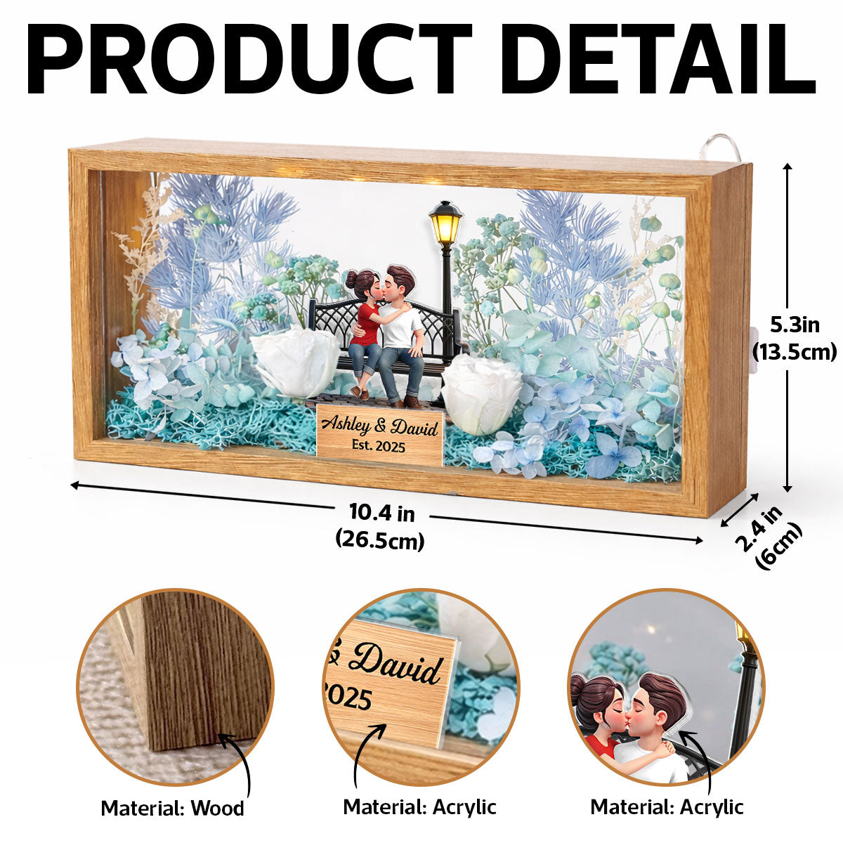 Eternal Love Couple Sitting Kissing - Personalized DIY Flower Shadow Box LED Night Light - Gift For Couple, For Him, For Her