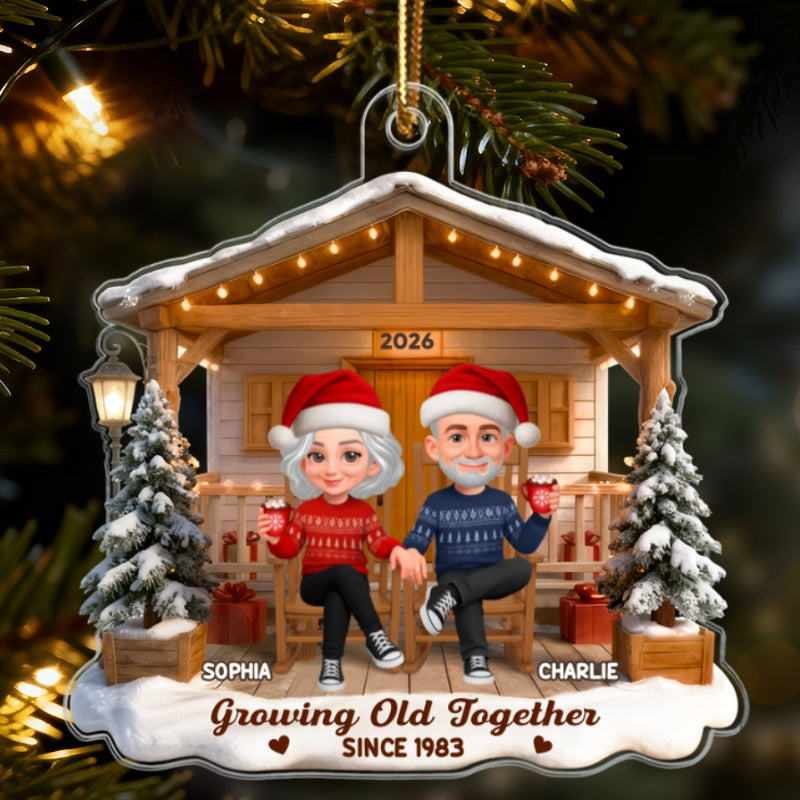 3D Effect Nostalgia Eternal Love Couple On Front Porch - Personalized Acrylic Ornament - Gift For Couple, For Him, For Her, Farmhouse Decor