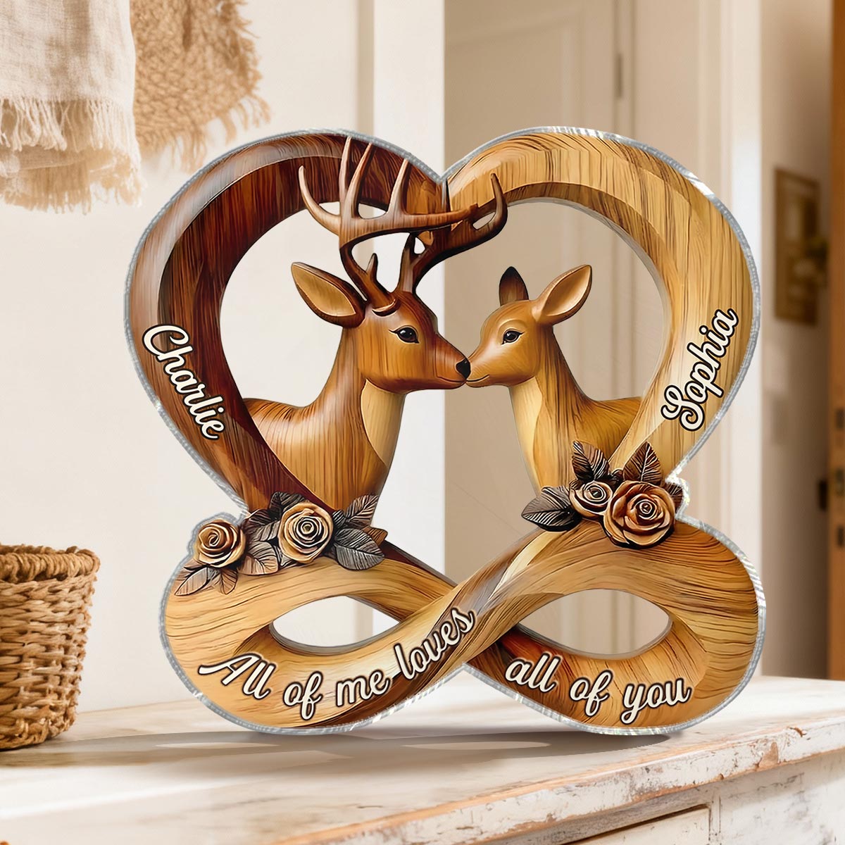 3D Effect Deer Couple Eternal Love - Personalized Acrylic Block Plaque - Gift For Him, Gift For Her