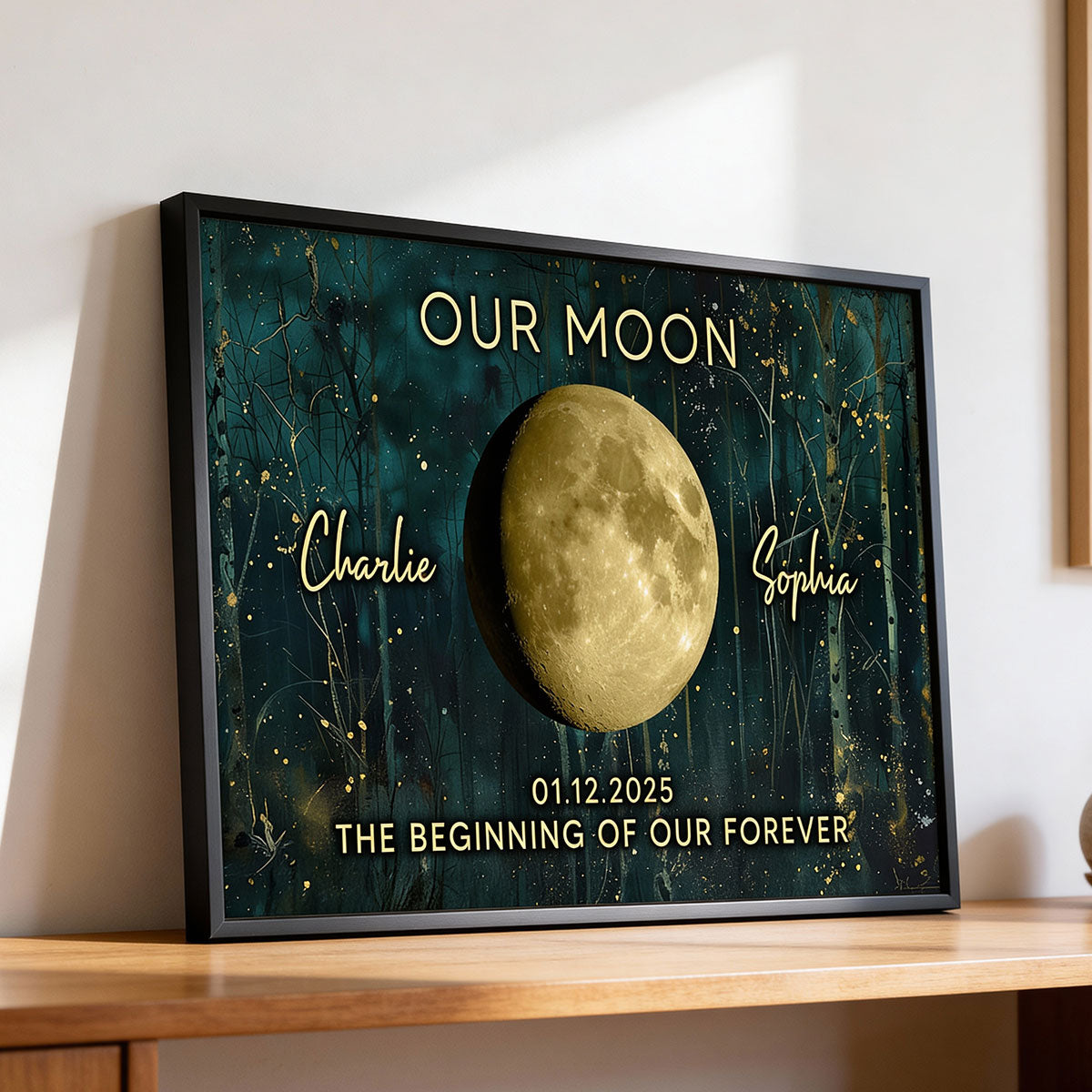 Night In The Forest Couple Custom Moon Phase Anniversary Date - Personalized Poster - Heartfelt Anniversary Gift, Valentine Gift, Wedding Gift For Couple