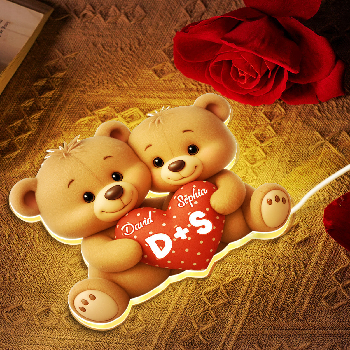 Bear Couple Holding Heart - Personalized Light Box - Valentine's Day Gift for him, for her