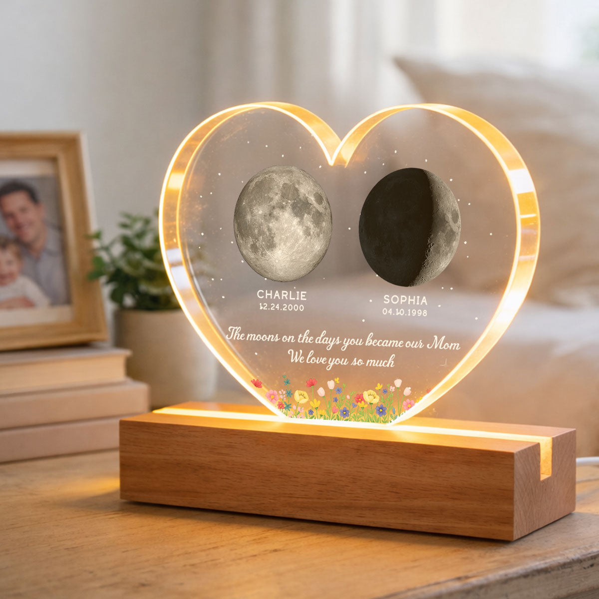The Days You Became Our Mom, Custom Moon Phase by Date - Personalized Acrylic LED Night Light - Heartfelt Mother's Day Gift for Mom