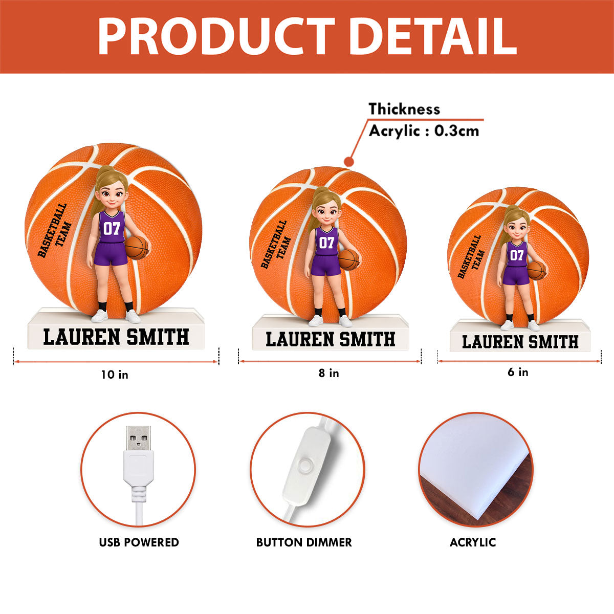 Basketball Boy Girl 3D Effect - Personalized Light Box - Christmas Gift for Teen Boy Girl Daughter Son