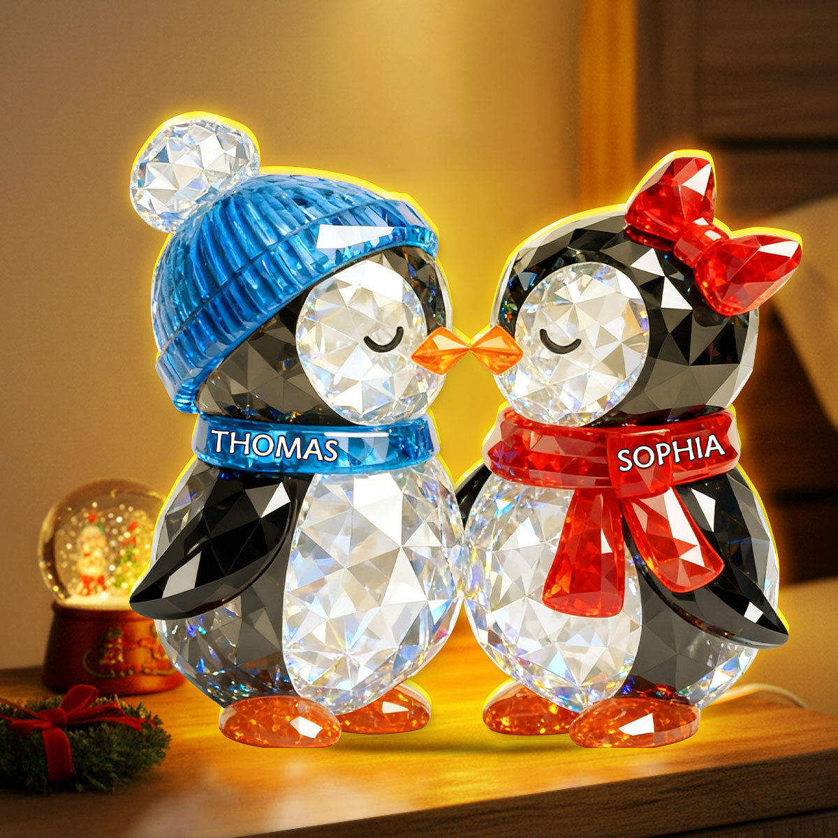 Penguin Couple Eternal Love - Personalized Light Box - Gift for Him, Gift for Her
