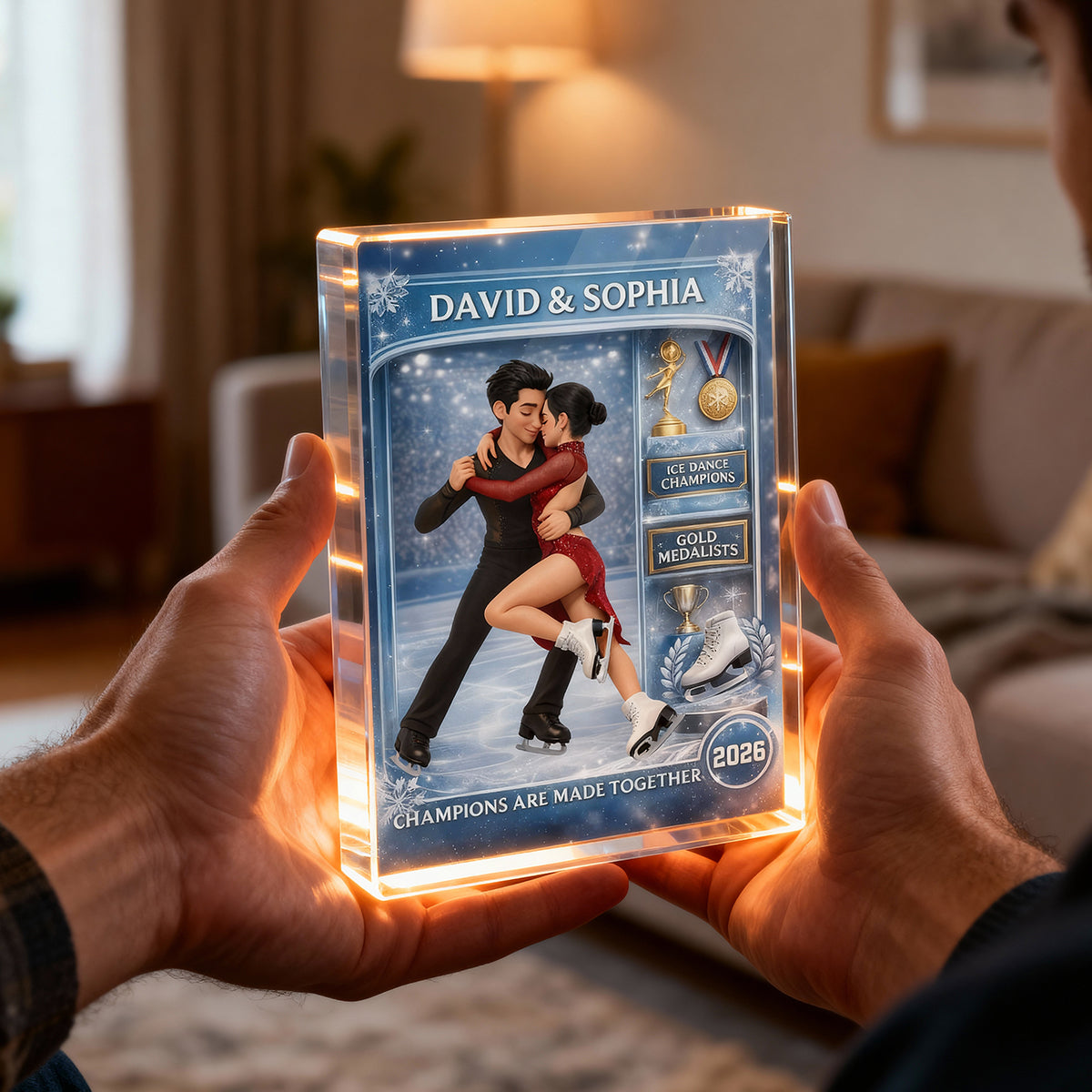 Figure Skating Couple Action Figure - Personalized Acrylic Block Plaque - Anniversary, Valentine's Day Gift, Gift For Him, Gift For Her