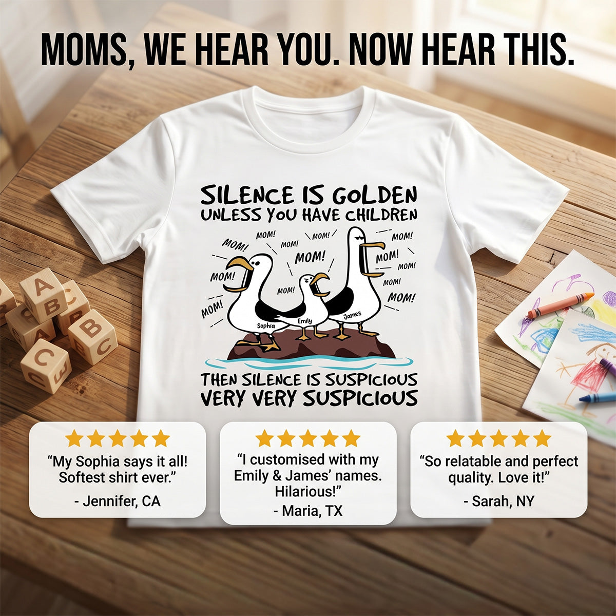 Silence Is Golden Unless You Have Kids Seagull Mom Mom Mom - Personalized Shirt - Funny Mother's Day Gift For Mom
