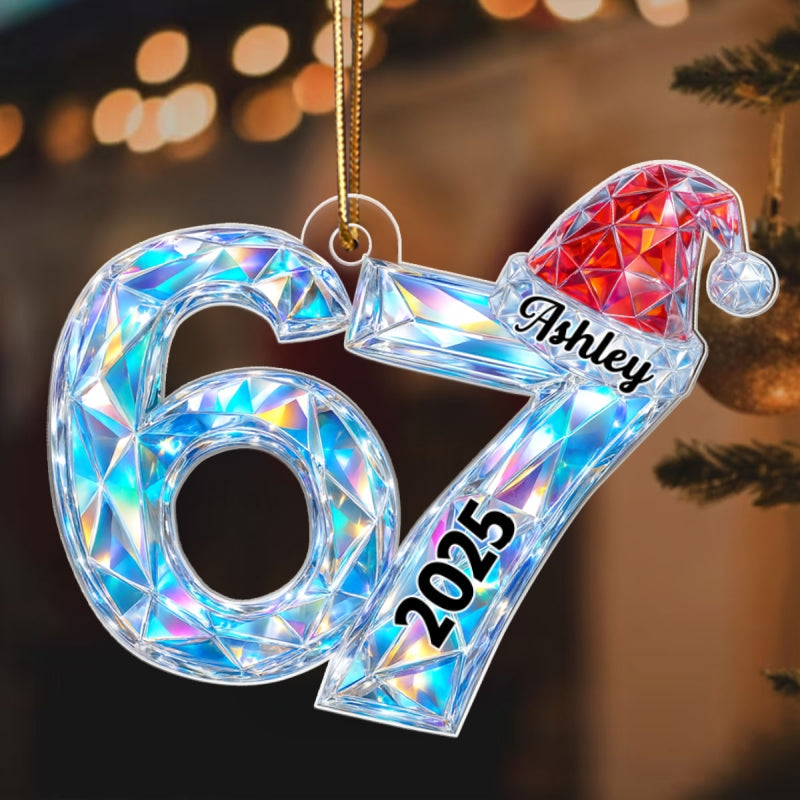 3D Crystal Effect Six Seven Viral Quote Gen Z Tiktok Trend - Personalized Acrylic Ornament - Christmas Gift for Kid, Grandkids