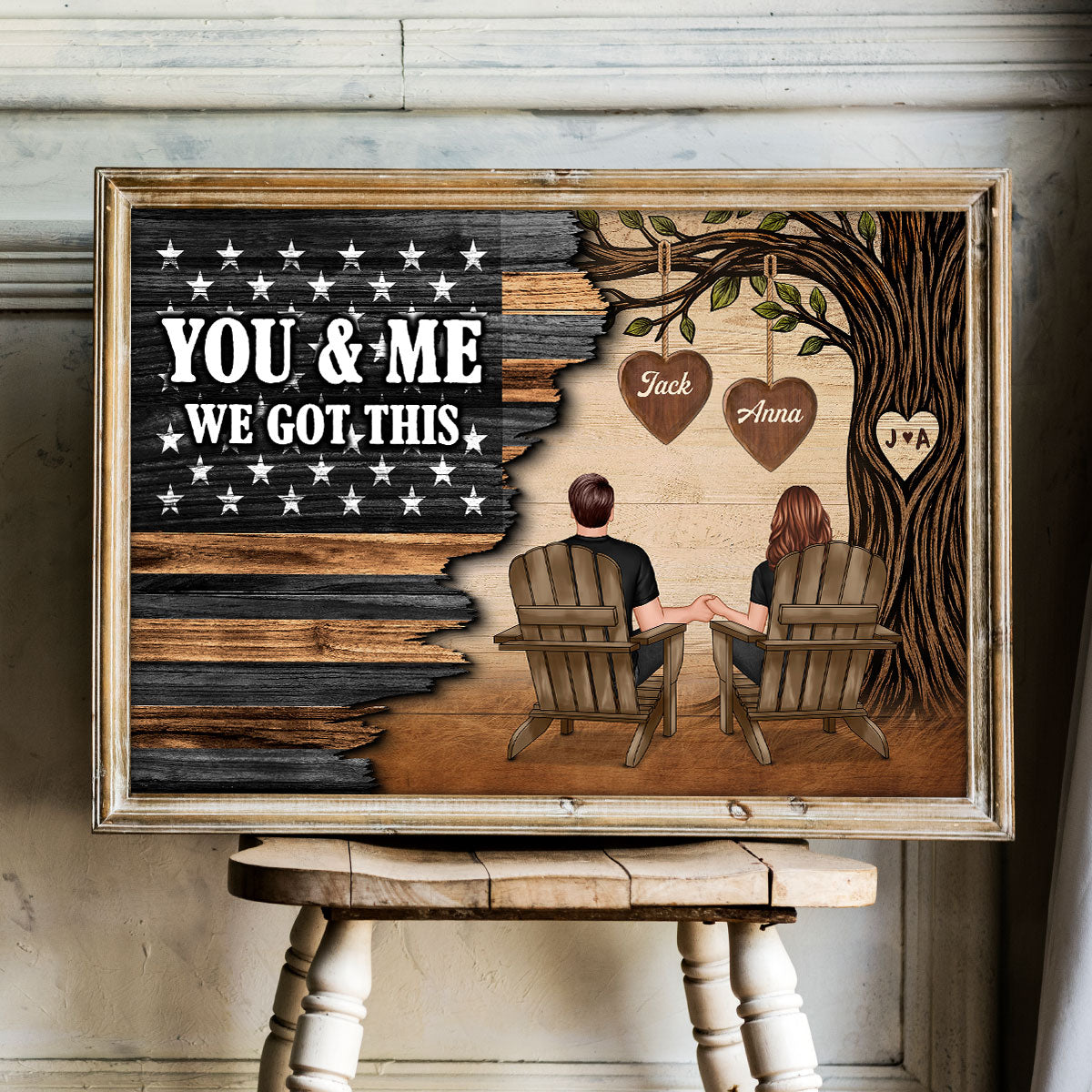 Forever Love Couple Under Tree Half Nation Flag - Personalized Poster - Valentine's Day Gift For Couple