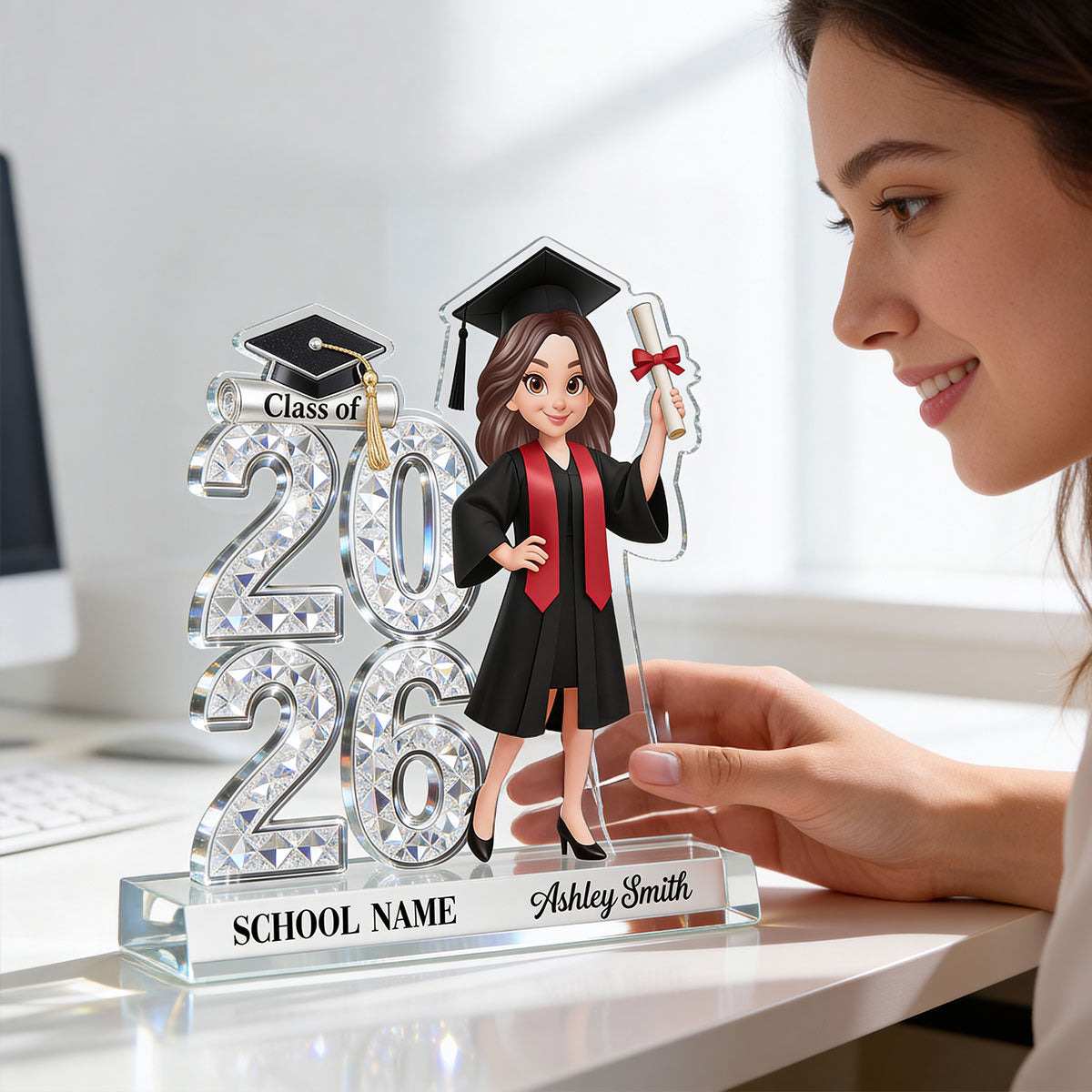 Shiny Effect Class Of 2026 2027 Senior 2D Flat - Personalized Acrylic Block Plaque - Graduation Gift For Graduates, Daughter, Son