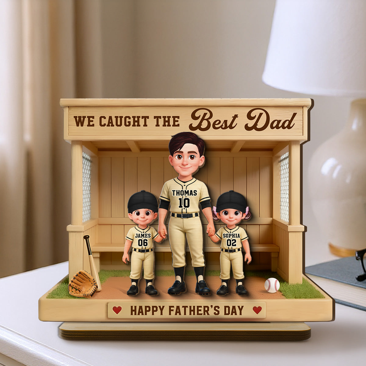 We Caught The Best Dad Baseball Dugout - Personalized 2-Layered Wooden Plaque -  Gift For Baseball Dad