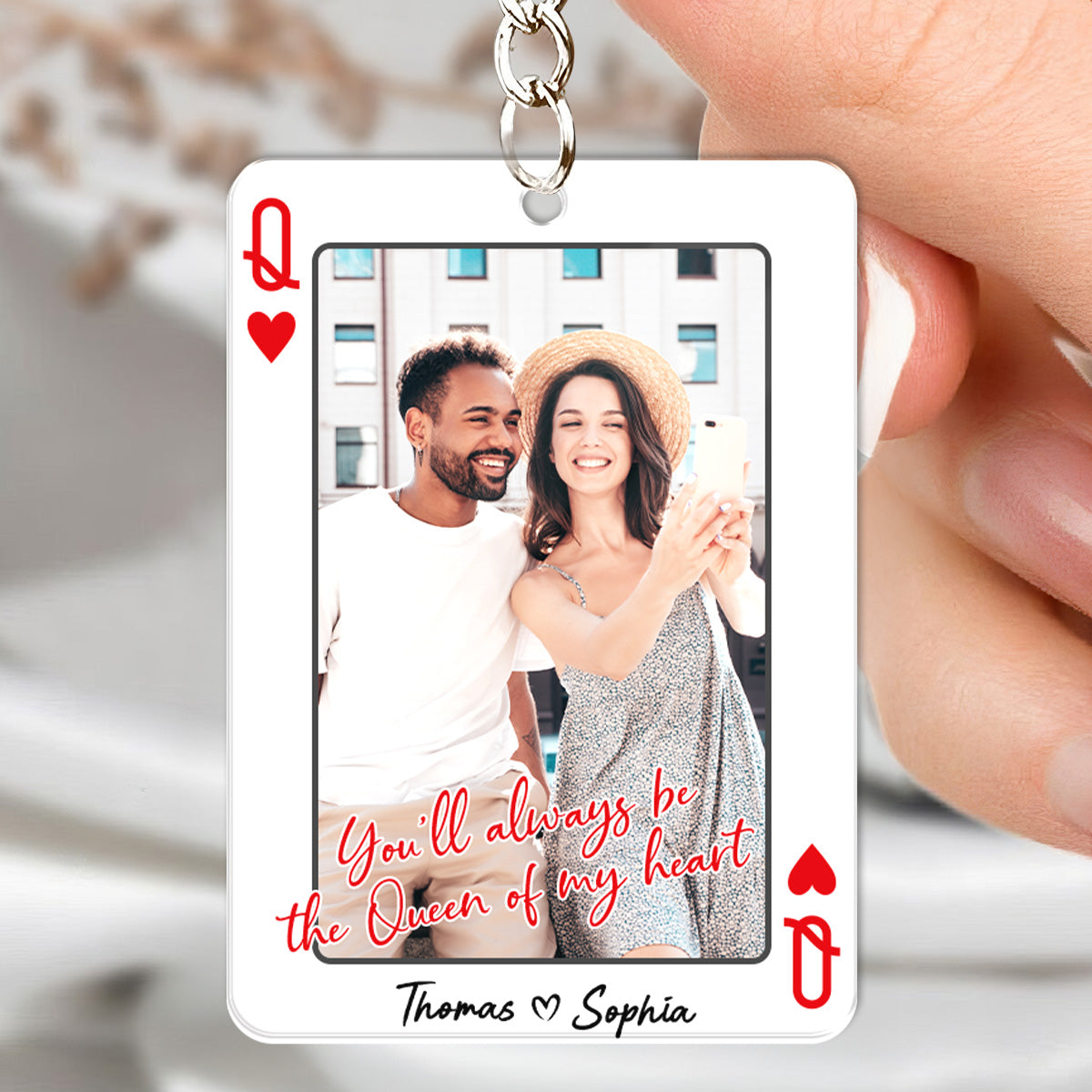 King/Queen Of My Heart Couple Custom Photo - Personalized Acrylic Keychain - Valentine's Day Gift, Anniversary Gift For Him, For Her