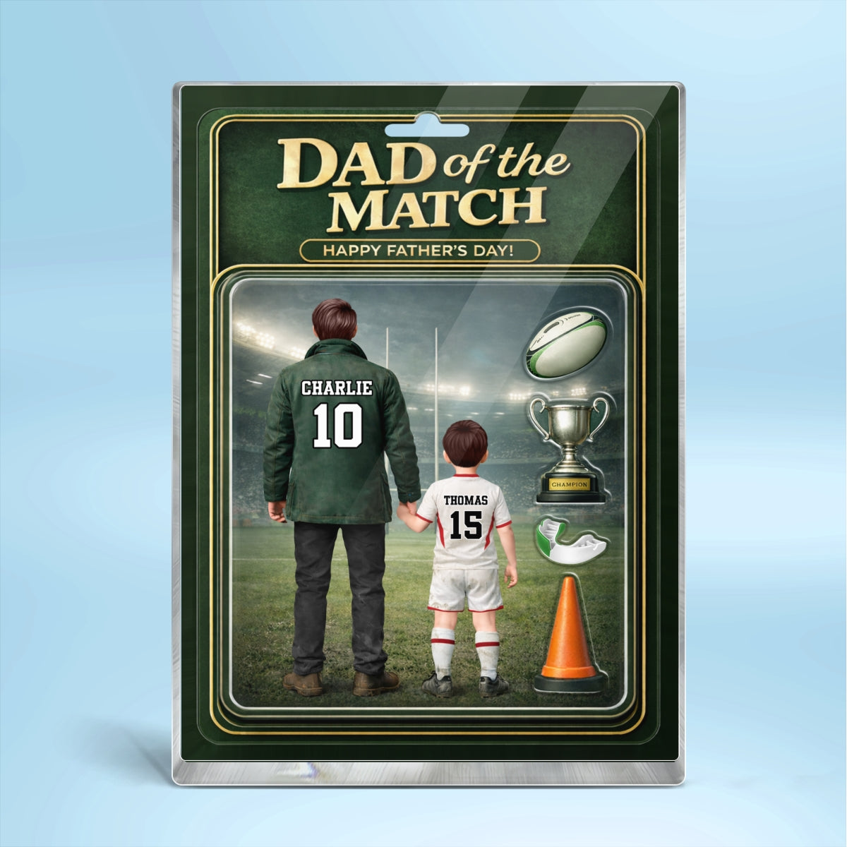Dad Of The Match Rugby - Personalised Acrylic Block Plaque - Gift For Rugby Dad