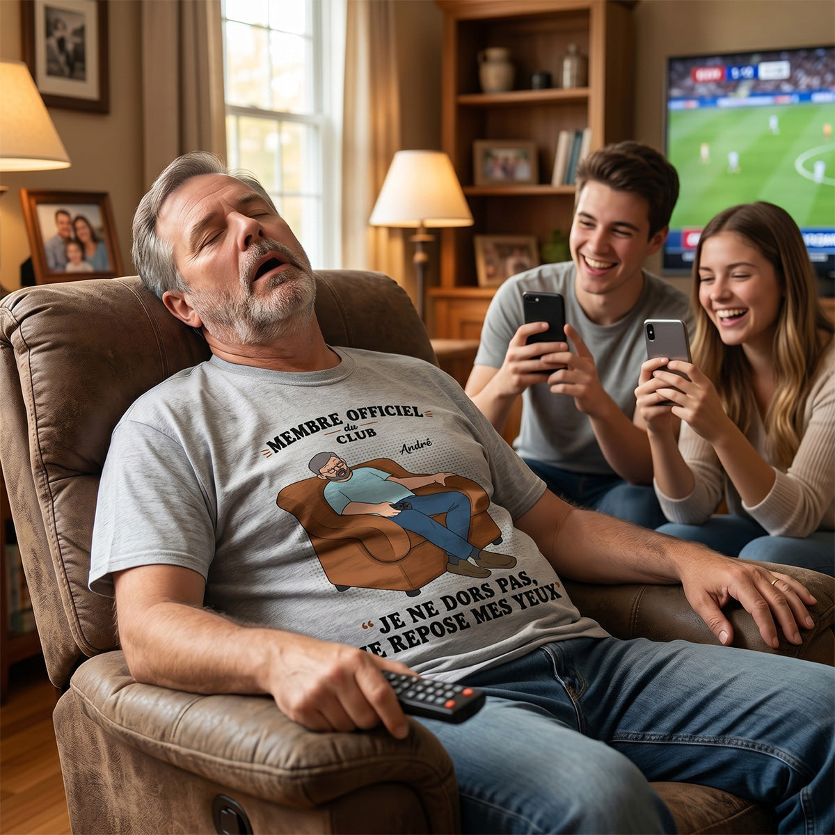 Membre du Club "Je ne dors pas, je repose mes yeux" – T-shirt Personnalisé – Cadeau Rigolo fête des pères pour Papa & Papy