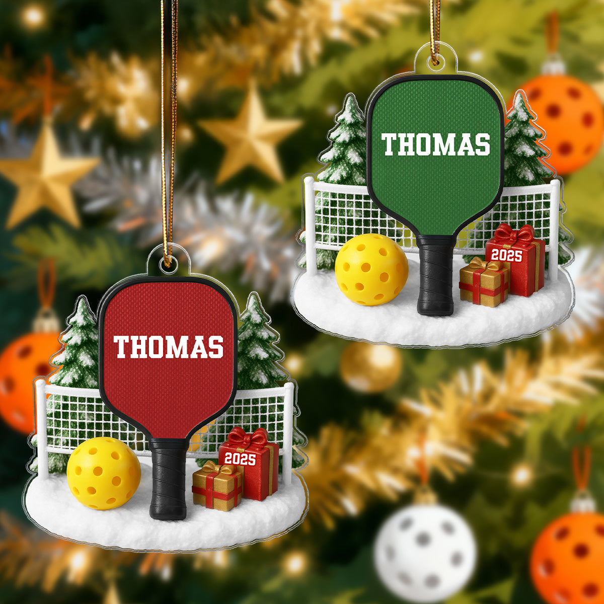 3D Effect Pickleball Things - Personalized Acrylic Ornament - Christmas Gift For Pickleball Players