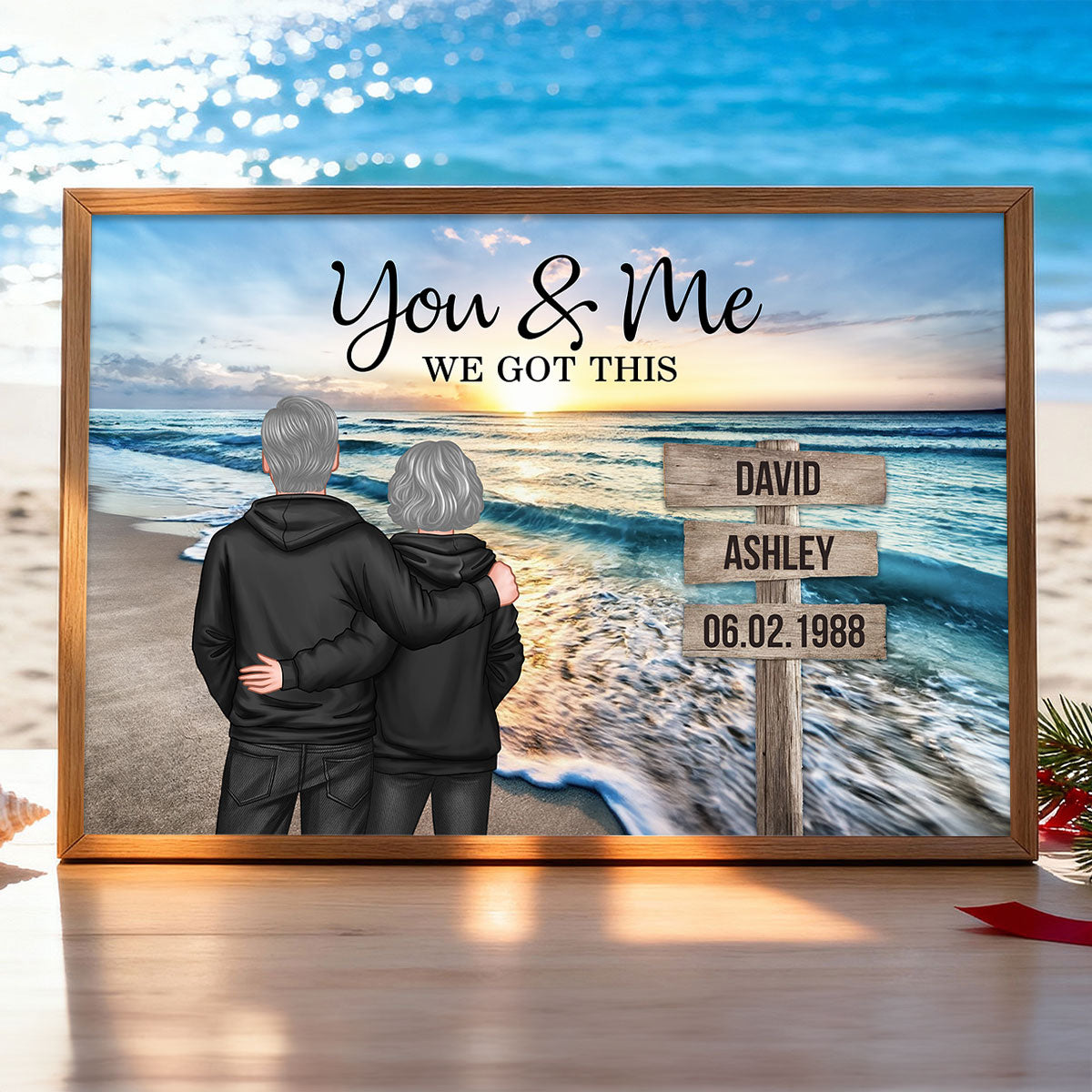 Couple Street Sign Beach Landscape - Personalized Poster - Heartfelt Couple Gift for him, for her