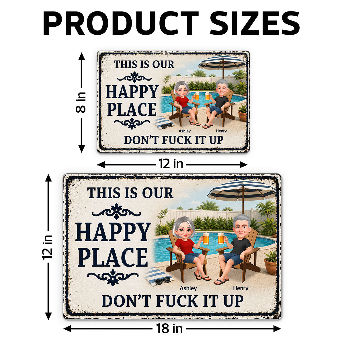 This Is Our Happy Place Poolside Paradise - Personalized Metal Sign - Funny Sarcasm Summer Decoration