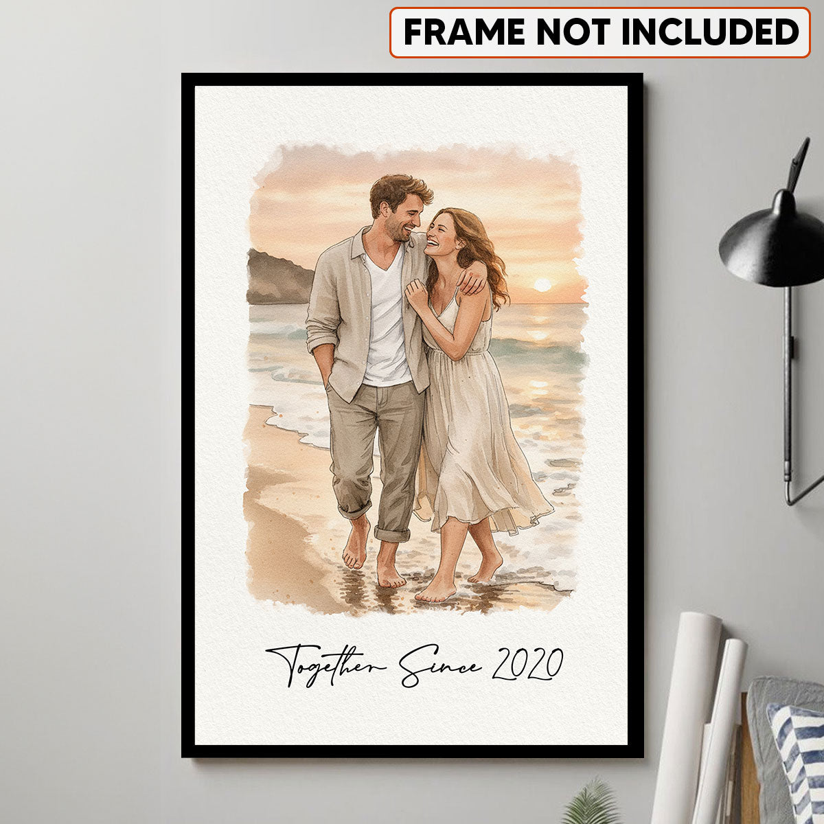 Watercolor Couple Family Pet Portrait - Personalized Poster - Anniversary Gift For Couple