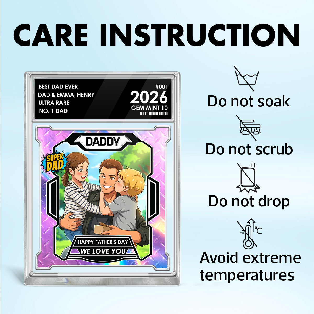Dad Of The Year Trading Card Cartoon Style - Personalized Acrylic Block Plaque -  Gift For Dad, Husband