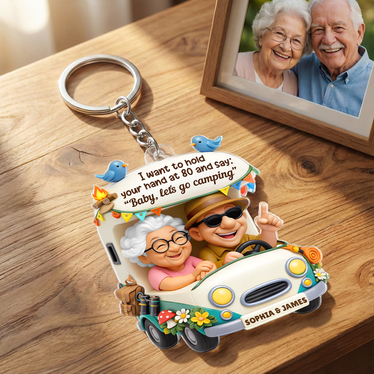 Baby Let's Go Camping Romantic Couple - Personalized Acrylic Car Hanger - Anniversary, Valentine's Day Gift, Gift For Him, Gift For Her