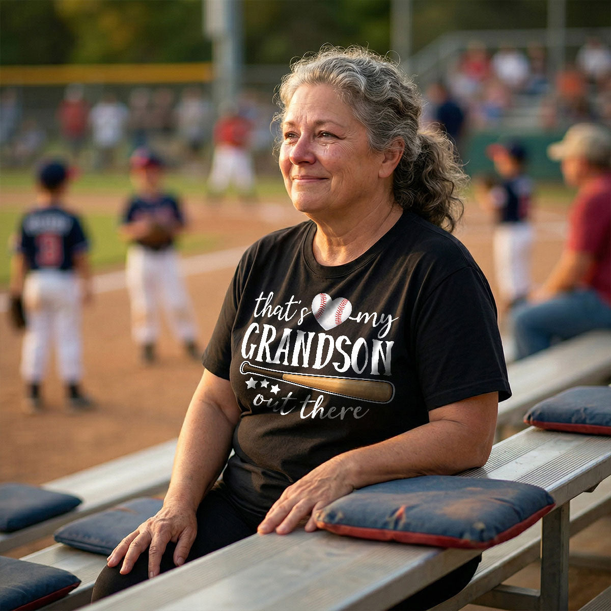 That's My Grandson Out There Player Silhouette - Personalized Double Sided Shirt - Baseball Softball Grandma Mom