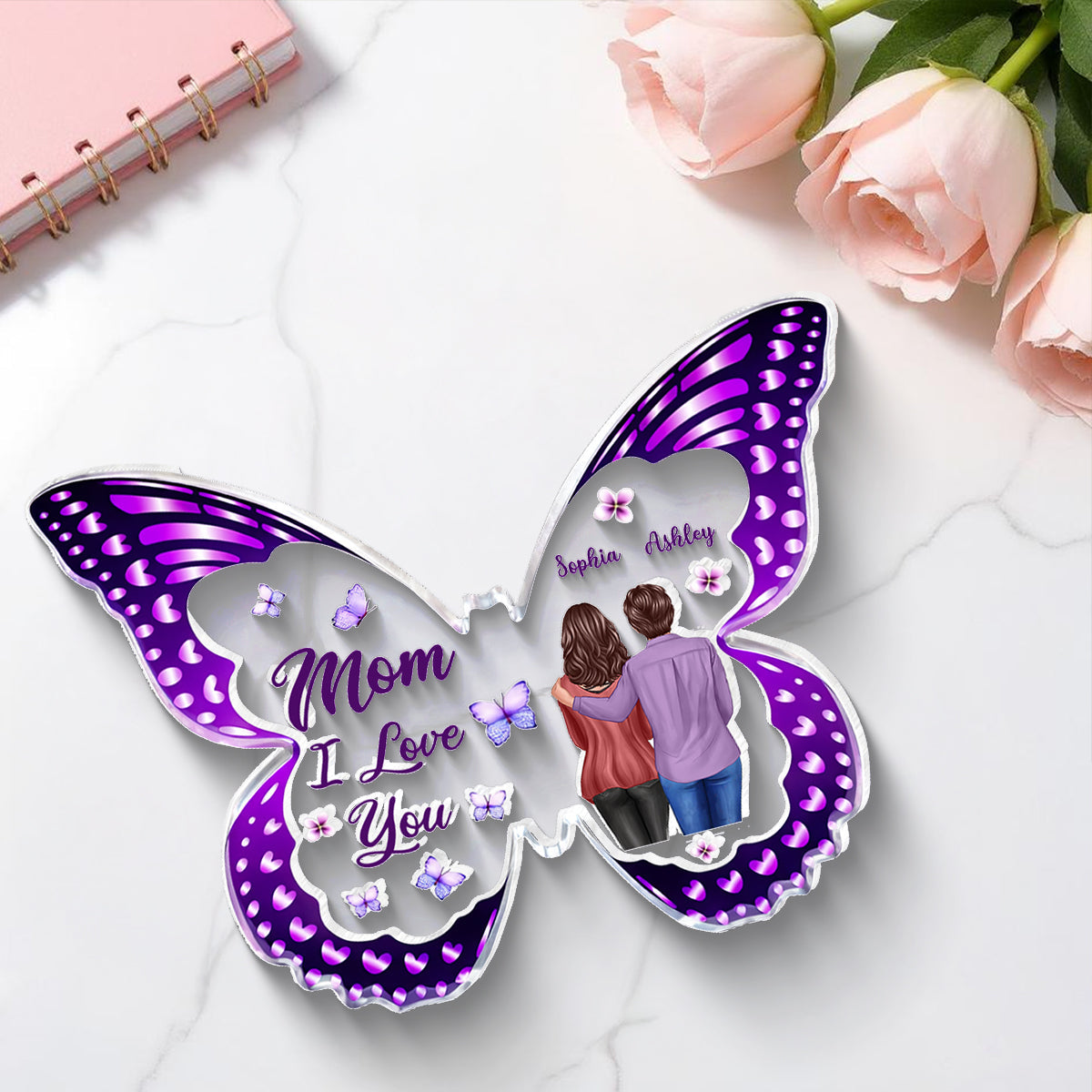 Mom I Love You Butterfly - Personalized Acrylic Block Plaque - Heartfelt Gift For Mom, Grandma
