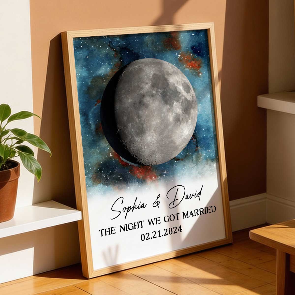 Gradient Galaxy Eternal Love Couple Custom Moon Phase Anniversary Date - Personalized Poster - Heartfelt Anniversary Gift, Valentine Gift, Wedding Gift For Couple