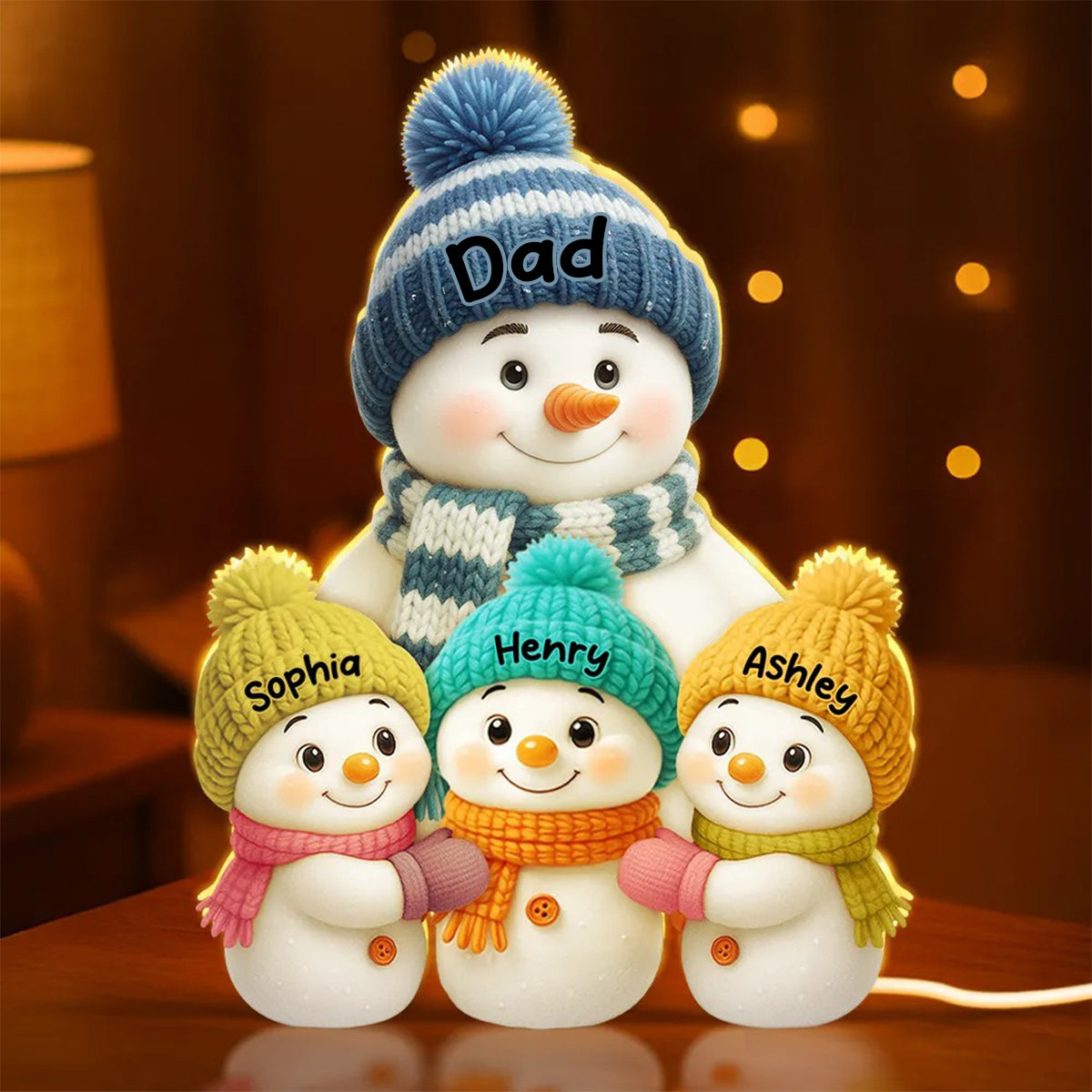 Snowman Mom, Dad, Parents and Kids Personalized Light Box - Holiday Family Keepsake