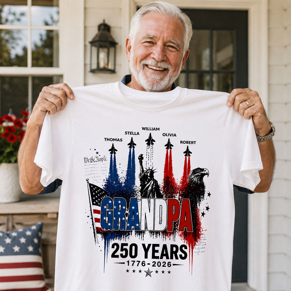 Strong Proud Grandpa Jet Fighter America 250th Anniversary - Personalized Shirt - Father's Day Gift For Dad, Grandpa