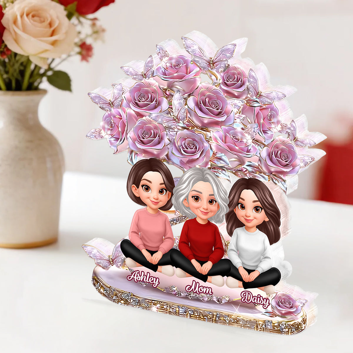 Best Mom Ever And Daughters - Personalized Acrylic Block Plaque - Heartfelt Gift For Mom, Grandma