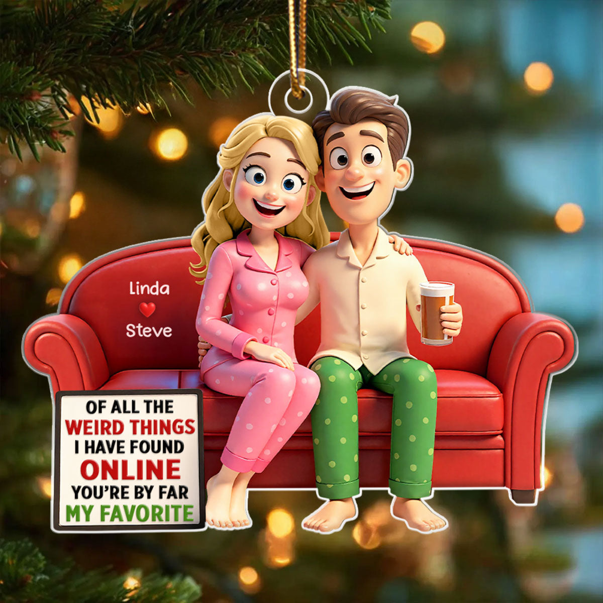 Of All the Weird Things Cartoon Couple - Personalized Acrylic Ornament - Christmas Gift for him, Gift for her