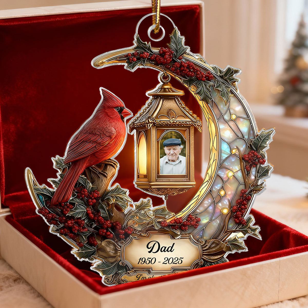 3D Stained Glass Effect Cardinal Memorial - Personalized Acrylic Ornament - Remembrance Gift, Sympathy Gift