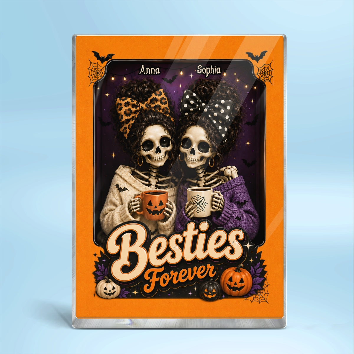 Besties Forever Skeleton Halloween - Personalized Acrylic Block Plaque - Halloween Decor Gift, Gift For Besties