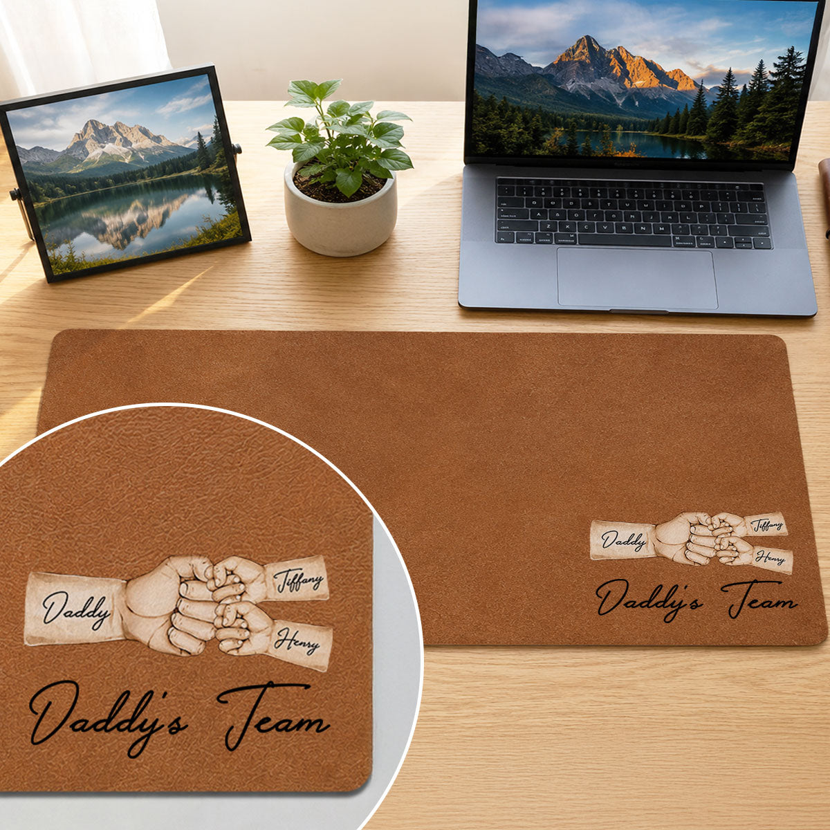 Daddy's Team Fist Bump - Personalized Desk Mat - Father's Day Gift For Dad, Husband