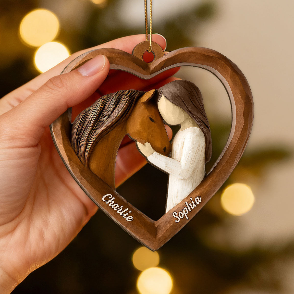 3D Wooden Effect Girl & Her Horse - Personalized Wooden Ornament